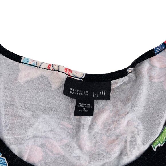 J. Jill Wearever Collection Floral A-Line Dress Black Multicolor Rayon Spandex W - Picture 2 of 6
